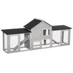 PawHut Outdoor Rabbit House 83" 2 Story Deluxe XL Wooden Rabbit Hutch Big Bunny Cage with Ladder and Run, Gray