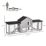 PawHut Outdoor Rabbit House 83" 2 Story Deluxe XL Wooden Rabbit Hutch Big Bunny Cage with Ladder and Run, Gray - Image 3