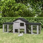PawHut Outdoor Rabbit House 83" 2 Story Deluxe XL Wooden Rabbit Hutch Big Bunny Cage with Ladder and Run, Gray - Image 10