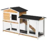 PawHut Outdoor Rabbit Hutch 2-Story Wooden Bunny Cage with Ramp Weatherproof Roof Yellow - Image 11