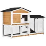 PawHut Outdoor Rabbit Hutch 2-Story Wooden Bunny Cage with Ramp Weatherproof Roof Yellow