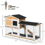 PawHut Outdoor Rabbit Hutch 2-Story Wooden Bunny Cage with Ramp Weatherproof Roof Yellow - Image 3