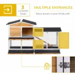 PawHut Outdoor Rabbit Hutch 2-Story Wooden Bunny Cage with Ramp Weatherproof Roof Yellow - Image 4
