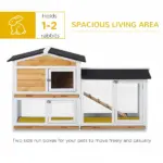PawHut Outdoor Rabbit Hutch 2-Story Wooden Bunny Cage with Ramp Weatherproof Roof Yellow - Image 5