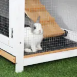 PawHut Outdoor Rabbit Hutch 2-Story Wooden Bunny Cage with Ramp Weatherproof Roof Yellow - Image 8