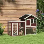 Outdoor Rabbit Hutch 48 Inch Bunny Cage with Waterproof Roof Run Removable Tray Ramp Brown - Image 2