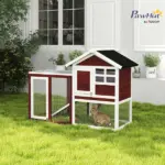 Outdoor Rabbit Hutch 48 Inch Bunny Cage with Waterproof Roof Run Removable Tray Ramp Brown - Image 10