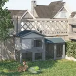 Outdoor Rabbit Hutch Wooden Bunny Cage Guinea Pig House with Run Area Removable Tray Asphalt Roof Lockable Doors Ramp Gray - Image 2