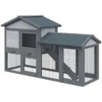 Outdoor Rabbit Hutch Wooden Bunny Cage Guinea Pig House with Run Area Removable Tray Asphalt Roof Lockable Doors Ramp Gray - Image 11