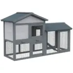 Outdoor Rabbit Hutch Wooden Bunny Cage Guinea Pig House with Run Area Removable Tray Asphalt Roof Lockable Doors Ramp Gray