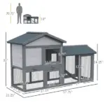 Outdoor Rabbit Hutch Wooden Bunny Cage Guinea Pig House with Run Area Removable Tray Asphalt Roof Lockable Doors Ramp Gray - Image 3