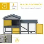 Outdoor Rabbit Hutch Wooden Bunny Cage Guinea Pig House with Run Area Removable Tray Asphalt Roof Lockable Doors Ramp Gray - Image 4