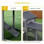 Outdoor Rabbit Hutch Wooden Bunny Cage Guinea Pig House with Run Area Removable Tray Asphalt Roof Lockable Doors Ramp Gray - Image 7