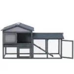 Outdoor Rabbit Hutch Wooden Bunny Cage Guinea Pig House with Run Area Removable Tray Asphalt Roof Lockable Doors Ramp Gray - Image 8