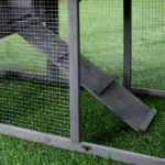 Outdoor Rabbit Hutch Wooden Bunny Cage Guinea Pig House with Run Area Removable Tray Asphalt Roof Lockable Doors Ramp Gray - Image 9