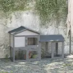 Outdoor Rabbit Hutch Wooden Bunny Cage Guinea Pig House with Run Area Removable Tray Asphalt Roof Lockable Doors Ramp Gray - Image 10
