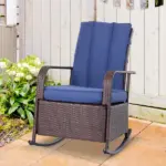 Outdoor Rattan Chair Patio Recliner with with Soft Cushion, Adjustable Footrest, Blue - Image 2