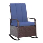 Outdoor Rattan Chair Patio Recliner with with Soft Cushion, Adjustable Footrest, Blue - Image 11