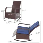 Outdoor Rattan Chair Patio Recliner with with Soft Cushion, Adjustable Footrest, Blue - Image 3