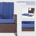 Outdoor Rattan Chair Patio Recliner with with Soft Cushion, Adjustable Footrest, Blue - Image 6