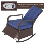 Outdoor Rattan Chair Patio Recliner with with Soft Cushion, Adjustable Footrest, Blue - Image 8
