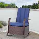 Outdoor Rattan Chair Patio Recliner with with Soft Cushion, Adjustable Footrest, Blue - Image 10