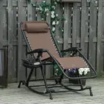 Outdoor Rocking Chairs, Foldable Reclining Zero Gravity Lounge Rocker with Pillow, Cup and Phone Holder, Combo Design with Folding Legs, Brown - Image 2