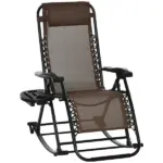 Outdoor Rocking Chairs, Foldable Reclining Zero Gravity Lounge Rocker with Pillow, Cup and Phone Holder, Combo Design with Folding Legs, Brown