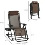 Outdoor Rocking Chairs, Foldable Reclining Zero Gravity Lounge Rocker with Pillow, Cup and Phone Holder, Combo Design with Folding Legs, Brown - Image 3
