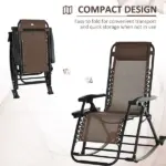 Outdoor Rocking Chairs, Foldable Reclining Zero Gravity Lounge Rocker with Pillow, Cup and Phone Holder, Combo Design with Folding Legs, Brown - Image 4