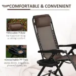 Outdoor Rocking Chairs, Foldable Reclining Zero Gravity Lounge Rocker with Pillow, Cup and Phone Holder, Combo Design with Folding Legs, Brown - Image 5