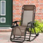 Outdoor Rocking Chairs, Foldable Reclining Zero Gravity Lounge Rocker with Pillow, Cup and Phone Holder, Combo Design with Folding Legs, Brown - Image 9