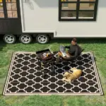 Outsunny Outdoor Rug 9x12 Modern Reversible Folding Plastic Four Straps for Backyard Deck Picnic Camping Black Beige - Image 15