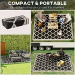 Outsunny Outdoor Rug 9x12 Modern Reversible Folding Plastic Four Straps for Backyard Deck Picnic Camping Black Beige - Image 4