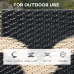 Outsunny Outdoor Rug 9x12 Modern Reversible Folding Plastic Four Straps for Backyard Deck Picnic Camping Black Beige - Image 5