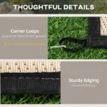 Outsunny Outdoor Rug 9x12 Modern Reversible Folding Plastic Four Straps for Backyard Deck Picnic Camping Black Beige - Image 7