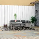 Outsunny Outdoor Rug 9x12 Modern Reversible Folding Plastic Four Straps for Backyard Deck Picnic Camping Black Beige - Image 9