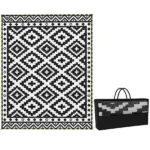 Outsunny Outdoor Rug Carpet Reversible Plastic Straw Rug with LED Lights Black and White 10' x 8' for Patio - Image 11