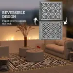 Outsunny Outdoor Rug Carpet Reversible Plastic Straw Rug with LED Lights Black and White 10' x 8' for Patio - Image 5