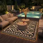 Outsunny Outdoor Rug Carpet Reversible Plastic Straw Rug with LED Lights Black and White 10' x 8' for Patio - Image 9