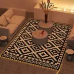 Outsunny Outdoor Rug Carpet Reversible Plastic Straw Rug with LED Lights Black and White 12' x 9' for Patio - Image 2