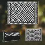 Outsunny Outdoor Rug Carpet Reversible Plastic Straw Rug with LED Lights Black and White 12' x 9' for Patio - Image 3