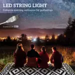 Outsunny Outdoor Rug Carpet Reversible Plastic Straw Rug with LED Lights Black and White 12' x 9' for Patio - Image 4