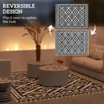 Outsunny Outdoor Rug Carpet Reversible Plastic Straw Rug with LED Lights Black and White 12' x 9' for Patio - Image 5