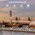 Outsunny Outdoor Rug Carpet Reversible Plastic Straw Rug with LED Lights Black and White 12' x 9' for Patio - Image 6