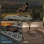Outsunny Outdoor Rug Carpet Reversible Plastic Straw Rug with LED Lights Black and White 12' x 9' for Patio - Image 8