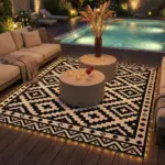 Outsunny Outdoor Rug Carpet Reversible Plastic Straw Rug with LED Lights Black and White 12' x 9' for Patio - Image 9