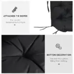 Outsunny Outdoor Seat Pads 3 Seater Bench Swing Chair Replacement Cushions Backrest Black - Image 6