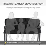 Outsunny Outdoor Seat Pads 3 Seater Bench Swing Chair Replacement Cushions Backrest Black - Image 7