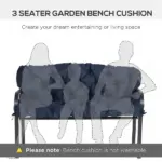 Outsunny Outdoor Seat Pads 3 Seater Bench Swing Chair Replacement Cushions Backrest Dark Blue - Image 6